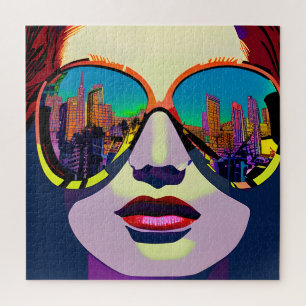 Abstract Woman in Sunglasses with City Reflection Jigsaw Puzzle
