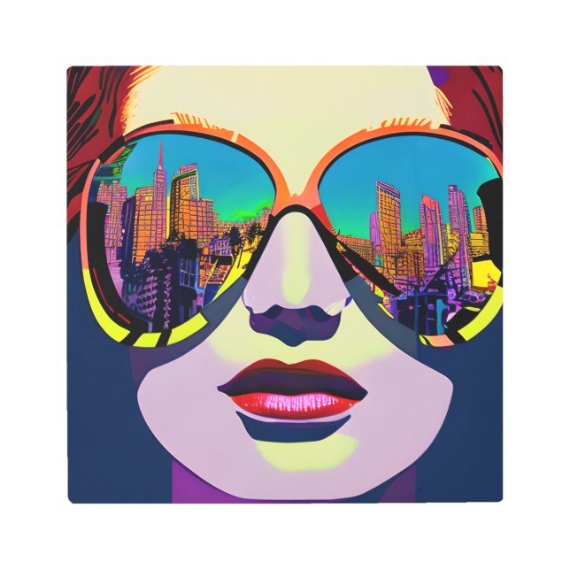 Abstract Woman in Sunglasses with City Reflection  Metal Print (Front)