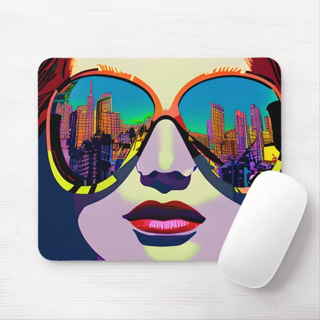 Abstract Woman in Sunglasses with City Reflection  Mouse Pad (With Mouse)