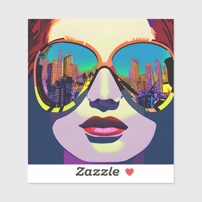Abstract Woman in Sunglasses with City Reflection  Sticker (Sheet)