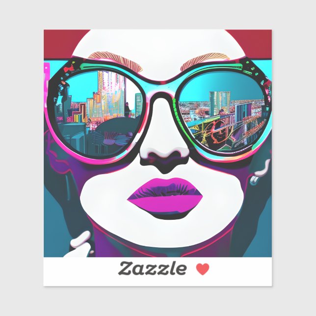 Abstract Woman in Sunglasses with City Reflection Sticker (Sheet)