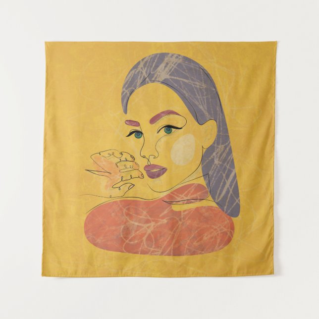 Abstract Woman: Minimalist Line Portrait Tapestry (Front)