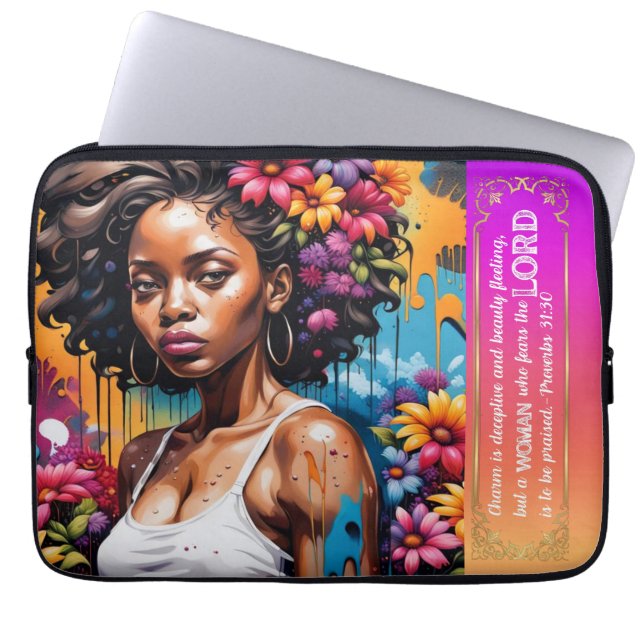 Abstract Woman of Faith Proverbs 31 30 Laptop Sleeve (Front)