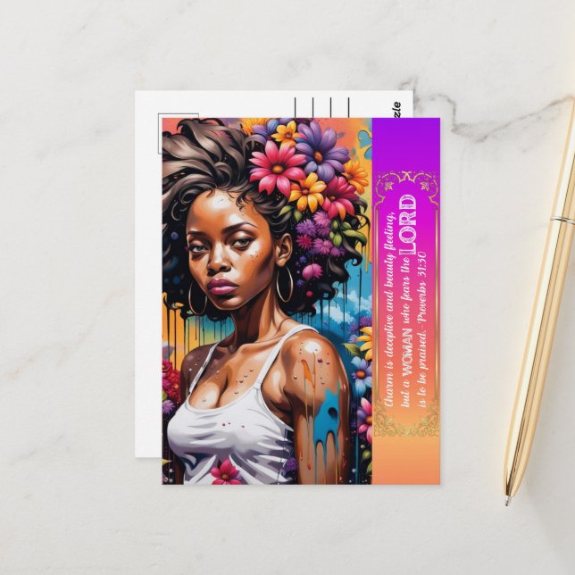 Abstract Woman of Faith Proverbs 31 30 Postcard (Front/Back In Situ)