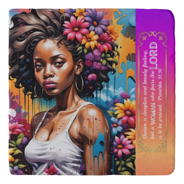 Abstract Woman of Faith Proverbs 31 30 Trivet (Front)
