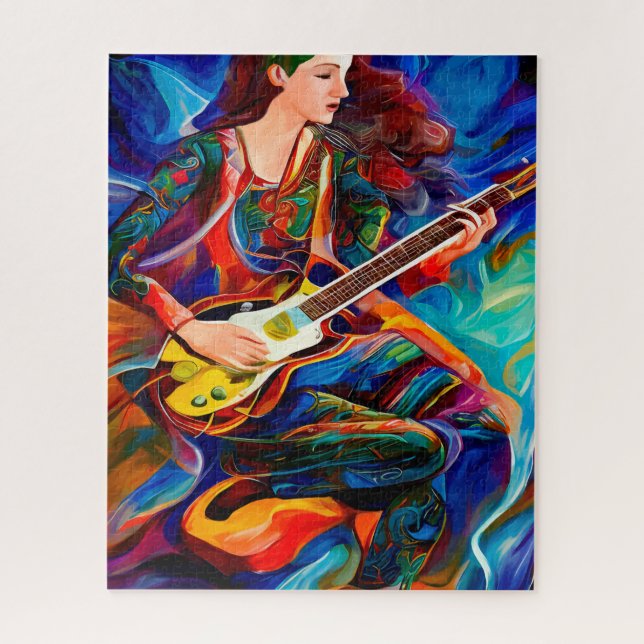 Abstract Woman Playing guitar Music art  Jigsaw Puzzle (Vertical)
