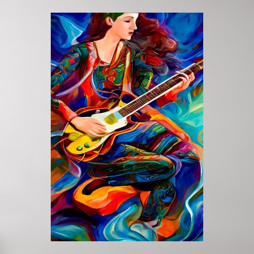 Abstract Woman Playing guitar Music art Poster