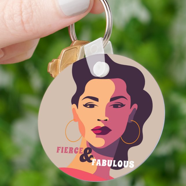 Abstract Woman Portrait FIERCE & FABULOUS Modern  Keychain (Creator Uploaded)