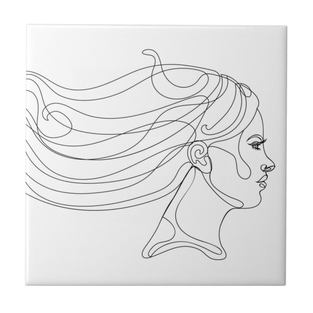 Abstract woman portrait, Modern line art Ceramic Tile (Front)