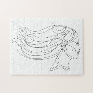 Abstract woman portrait, Modern line art Jigsaw Puzzle