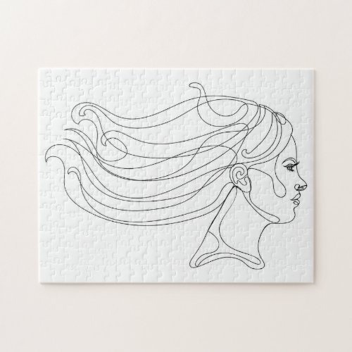 Abstract woman portrait Modern line art Jigsaw Puzzle