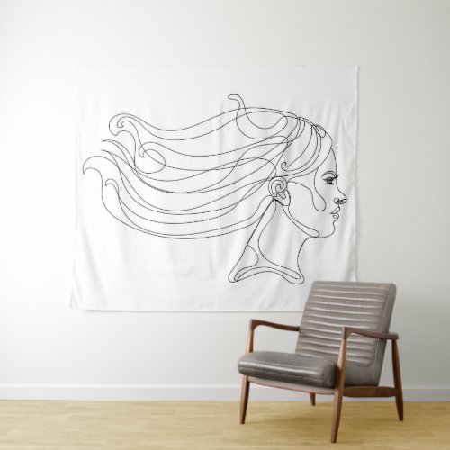 Abstract woman portrait Modern line art Tapestry
