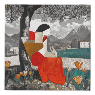 Abstract Woman Reading Faux Canvas Print