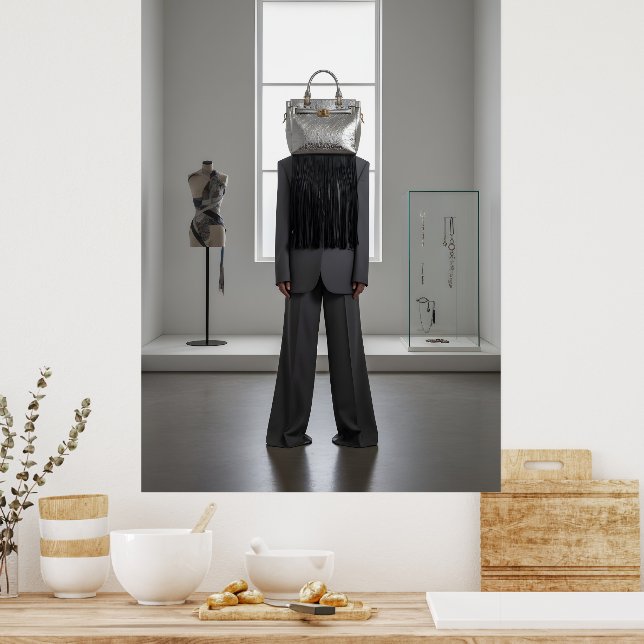 Abstract woman with bag on head poster (Kitchen)