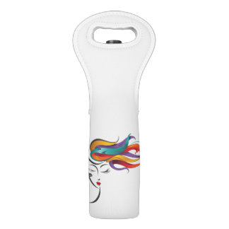 Abstract Woman with Colorful Flowing Hair Art Wine Bag