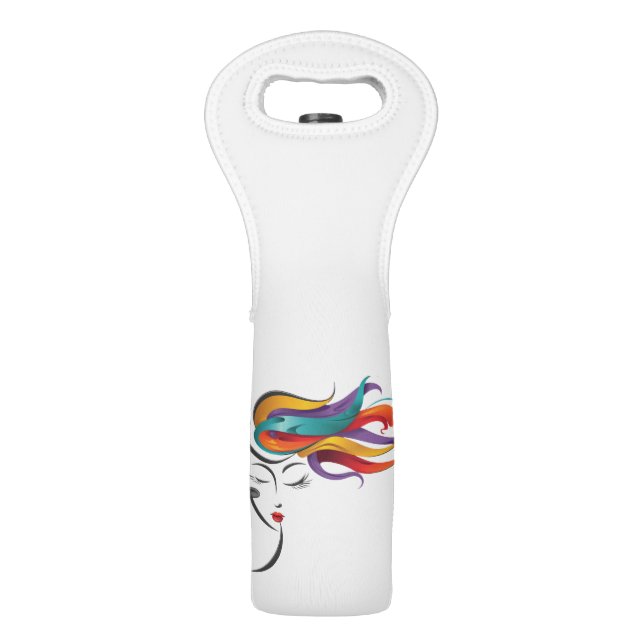 Abstract Woman with Colorful Flowing Hair Art Wine Bag (Front)