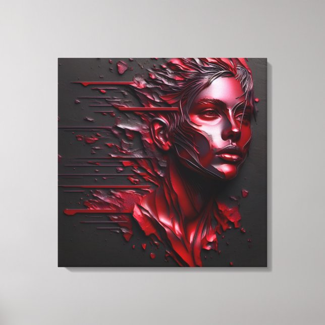 Abstract Woman's Face in Anodized Red Canvas Print (Front)