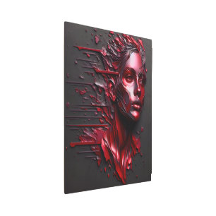 Abstract Woman's Face in Anodized Red Metal Print