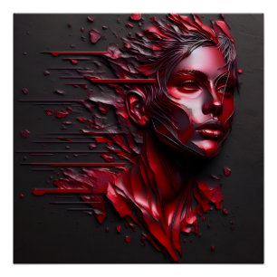 Abstract Woman's Face in Anodized Red Poster