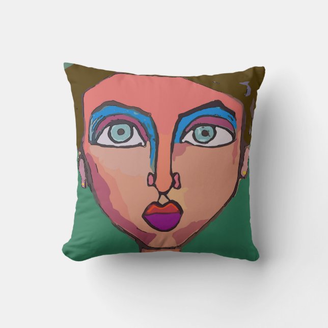 Abstract Woman's Face Throw Pillow (Front)
