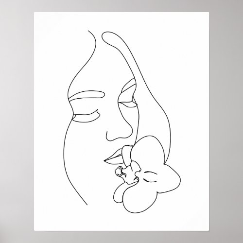 Abstract Womans Face With A Flower Line Art Poster