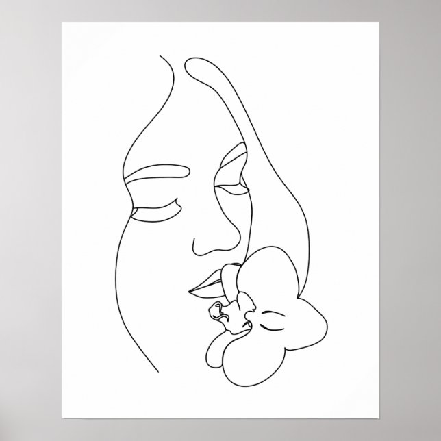 Abstract Woman's Face With A Flower Line Art Poster (Front)