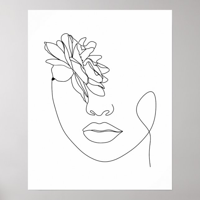 Abstract Woman's Face With Rose Line Art Poster (Front)