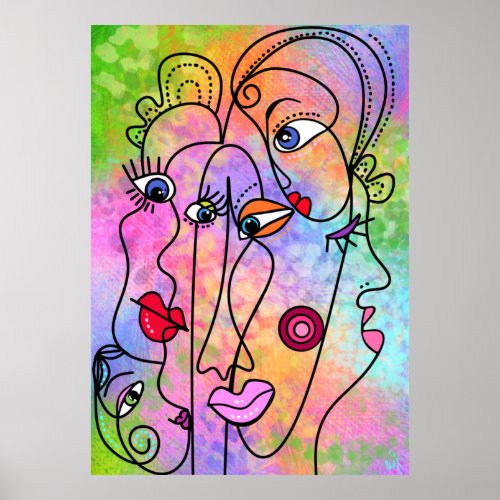 Abstract Women Face Poster Cubism Style