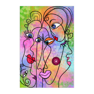 Abstract Women Faces Moods - Cubism Style Drawing Acrylic Print