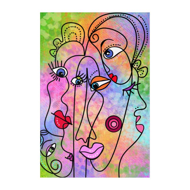 Abstract Women Faces Moods - Cubism Style Drawing  Acrylic Print (Front)
