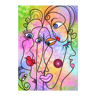 Abstract Women Faces Moods - Cubism Style Drawing  Canvas Print