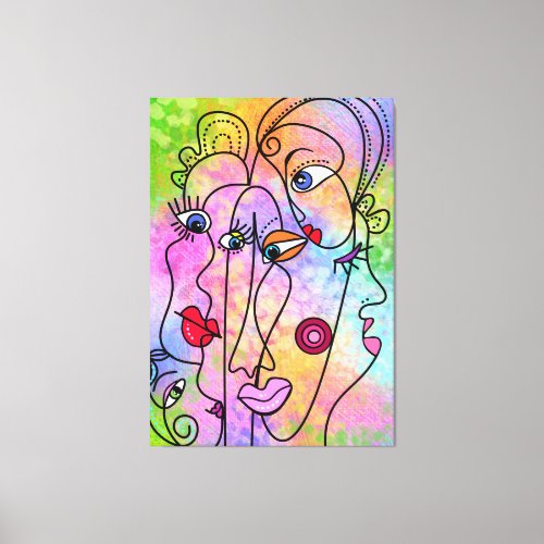 Abstract Women Faces Moods _ Cubism Style Drawing  Canvas Print