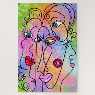 Abstract Women Faces Moods - Cubism Style Drawing  Jigsaw Puzzle