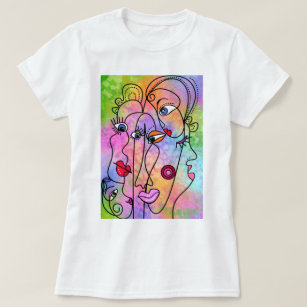 Abstract Women Faces T-Shirt Modern Style Painting
