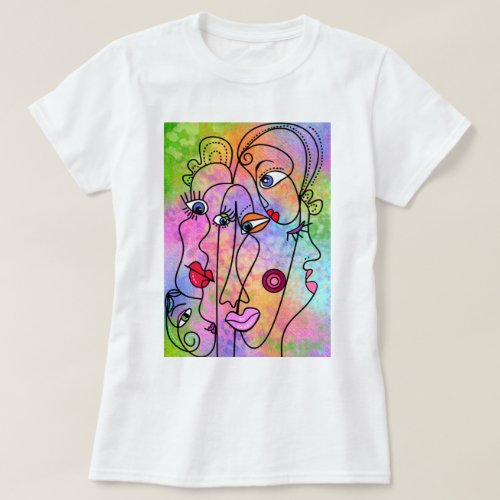 Abstract Women Faces T_Shirt Modern Style Painting