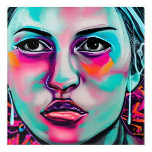 Abstract Women's Face and Tear Teal and Pink Art