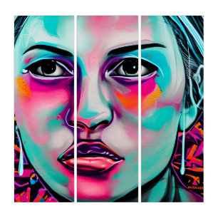 Abstract Women's Face and Tear   Teal and Pink Art