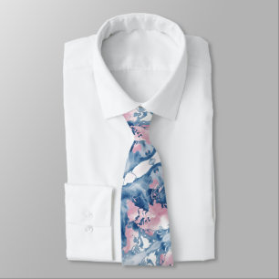 Abstract World Map in Soft Pink and Blue Tones Neck Tie