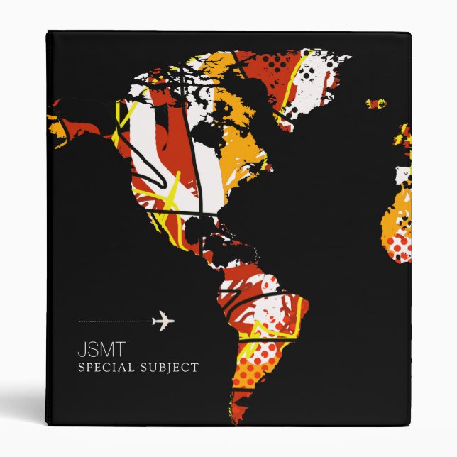 Abstract World Map International Travel Subjects 3 Ring Binder (Front)