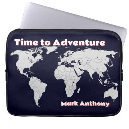Abstract World Map TIME TO ADVENTURE Quote Custom Laptop Sleeve