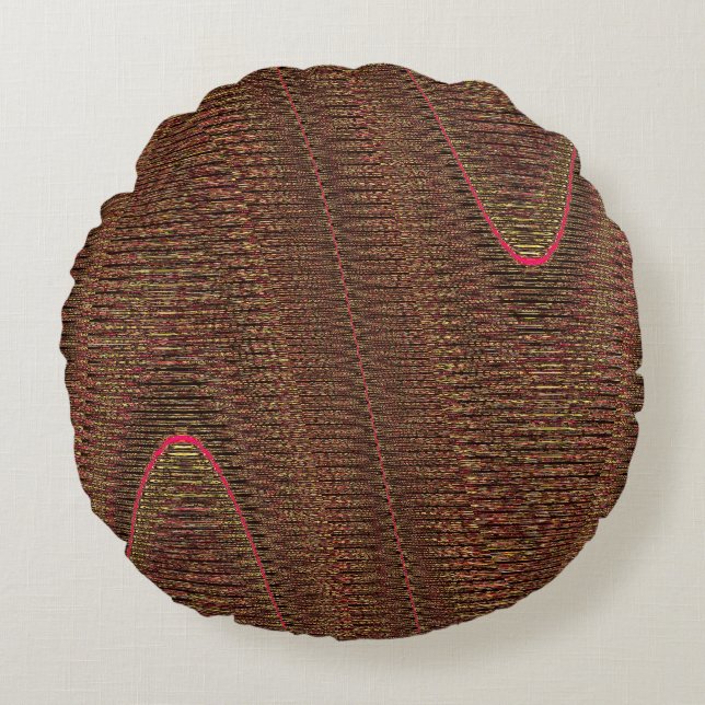 Abstract Woven Threads, Brown Round Throw Pillow (Front)
