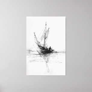 Abstract Yacht on Sea Sketch - Premium Canvas Print