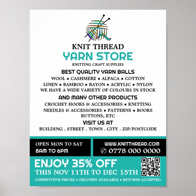 Abstract Yarn, Knitting Store, Yarn Store Poster (Front)