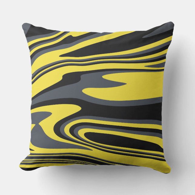 Abstract Yellow and Black Swirl Art Throw Pillow (Front)