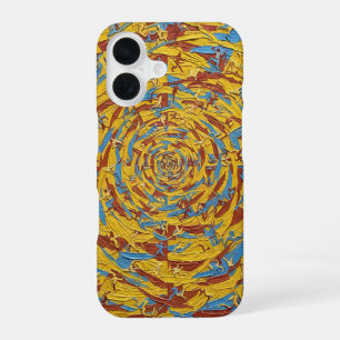  Abstract Yellow and Blue Running Figures Art iPhone 16 Case