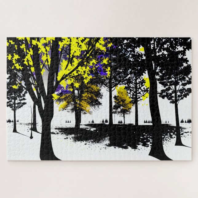 Abstract Yellow and Blue Silhouette Trees Jigsaw Puzzle (Horizontal)