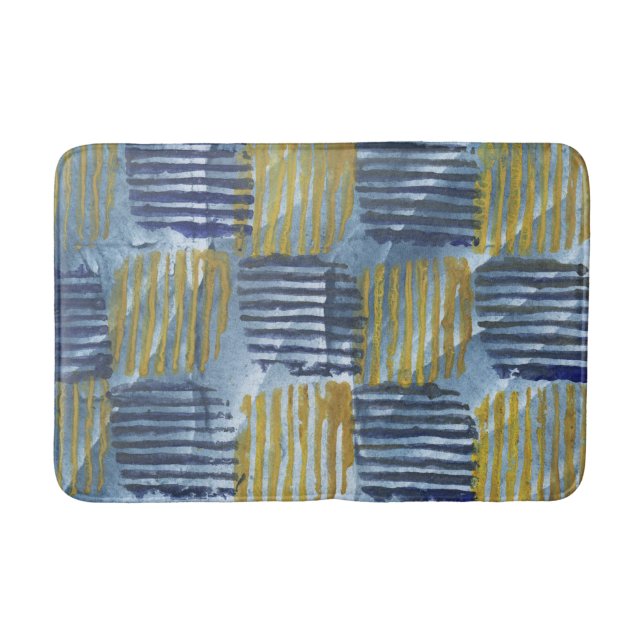 Abstract yellow and blue stripes bath mat (Front)