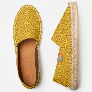 Abstract yellow and brown geometric flower pattern espadrilles