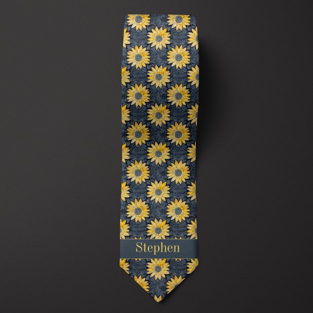 Abstract Yellow and Slate Floral Neck Tie (Creator Uploaded)