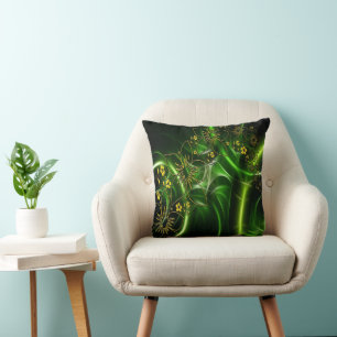 Abstract yellow black and green flower design throw pillow